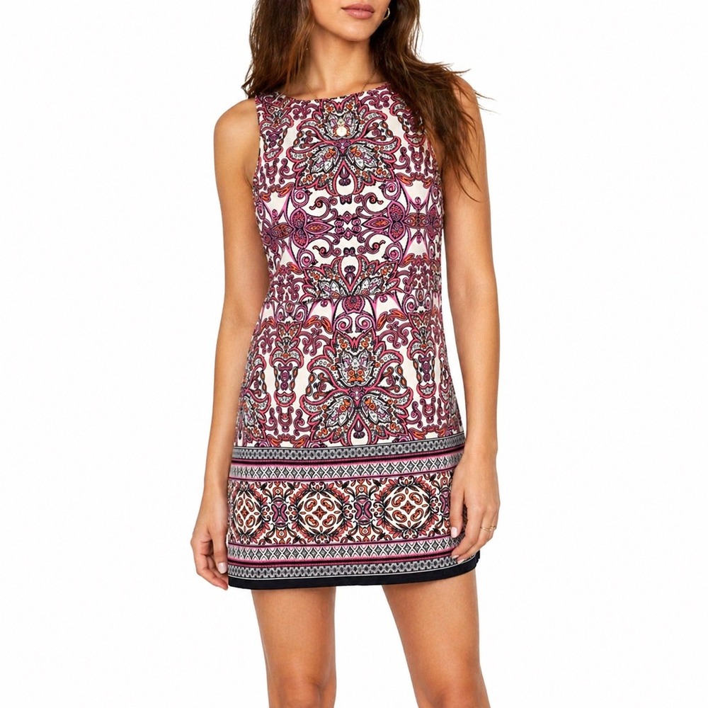 Vince Camuto Womens Pink White Paisley Medallion Popover Shift‎ Dress Size 10 M